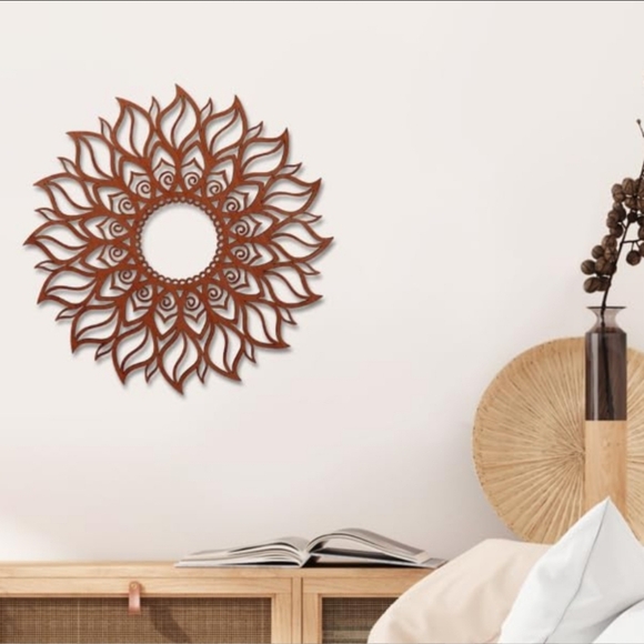 Mandala Wall Art Wood Sun Flower Geometry Sculpture Flame Carved Floral Cut Out
